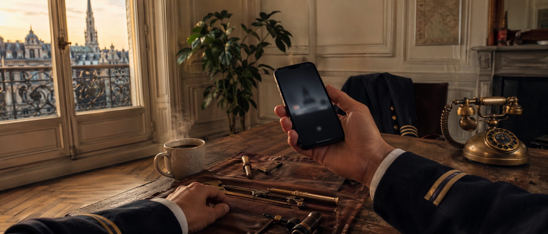 Contact Atmos Technics — smartphone, téléphone vintage et outils prêts pour votre demande de devis à Bruxelles